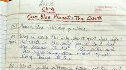 Chapter 4 Science Our Blue Planet Earth - EVS - Notes - Teachmint