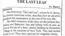 The Last Leaf: A Greenwich Village Tale of Friendship and Illness Free  Essay Example