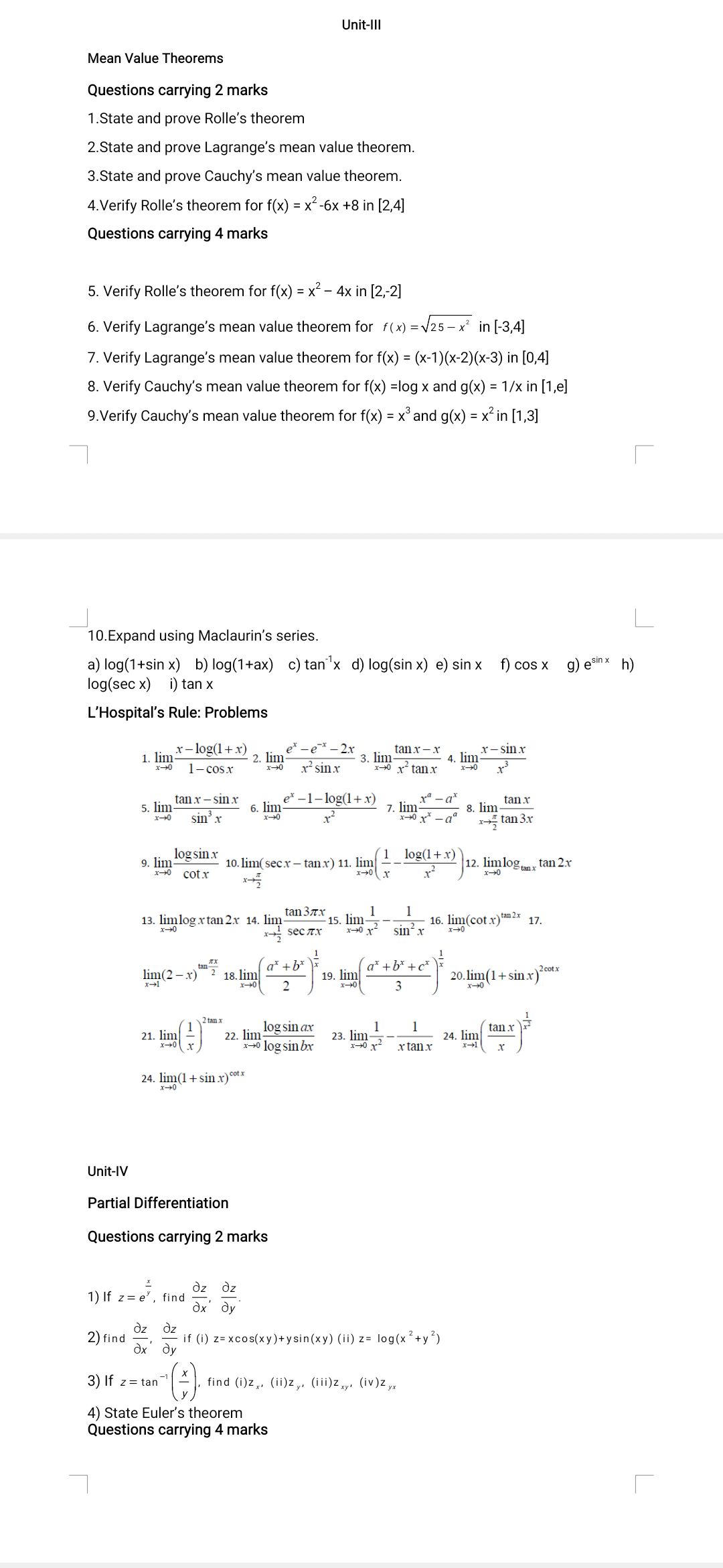 Differential Calculus - Calculus 2 - Assignment - Teachmint