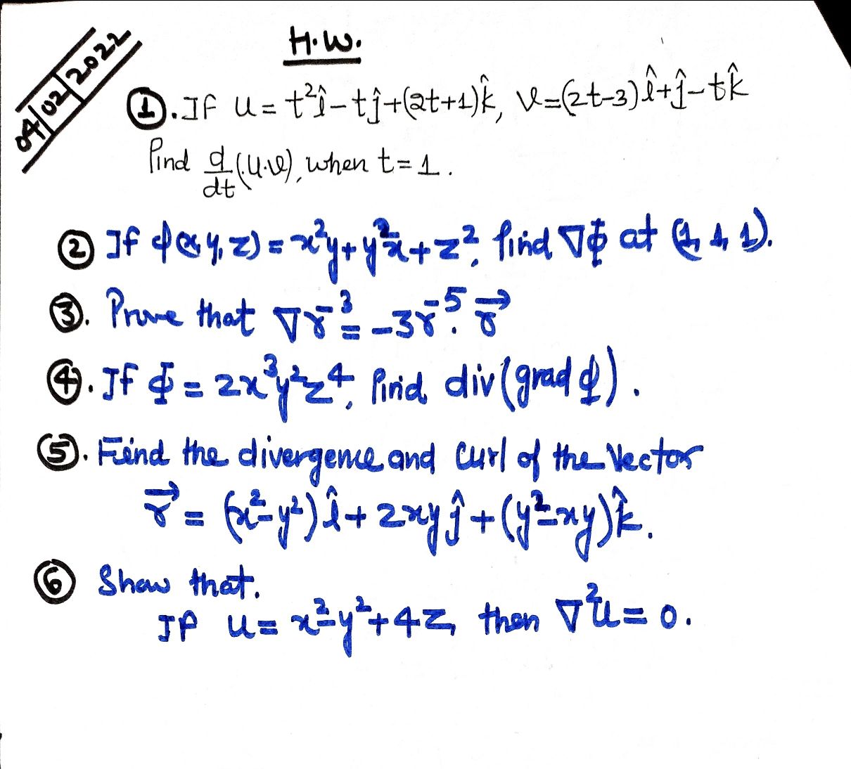 Vector Calculus - Engineering Mathematics - Assignment - Teachmint