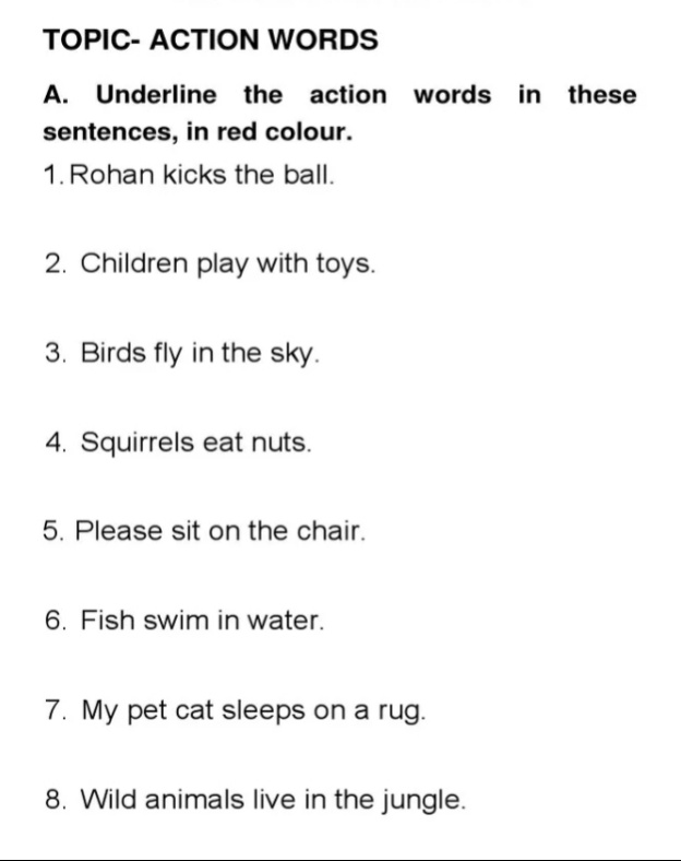 Action Words For Class 1st