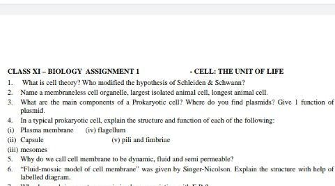Cell Structure And Function - Zoology - Subjective Test - Teachmint