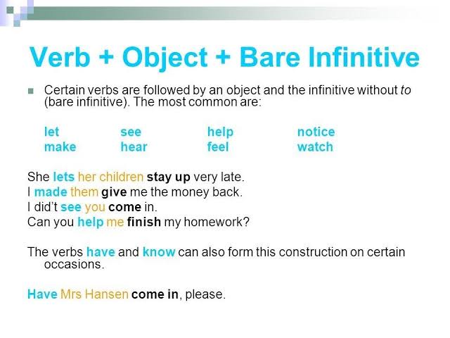 Bare Infinitive/Zero Infinitive - English Language - Notes - Teachmint