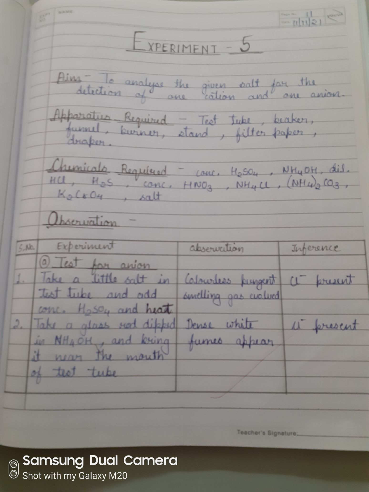 experiment 5 chemistry class 12