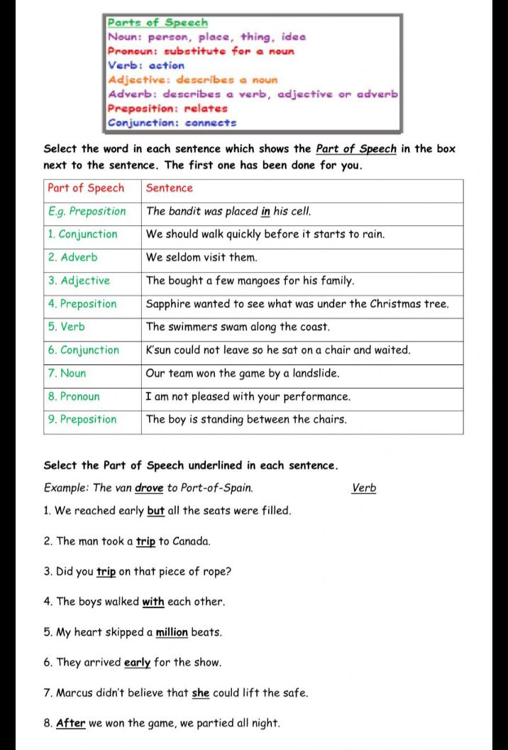 parts of speech assignment pdf download