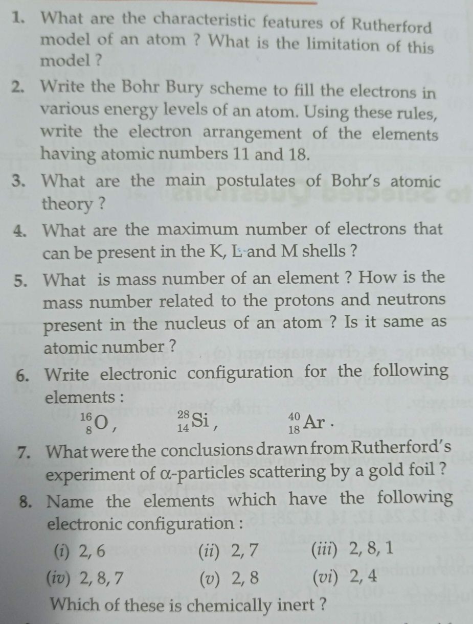 structure of atom class 9 assignment pdf