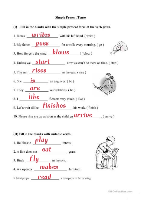 Simple Present Tense Fill In The Blanks With Answers