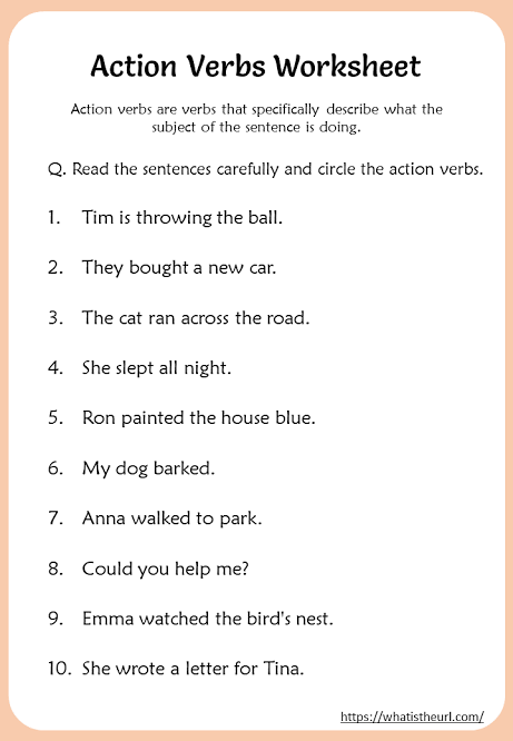 action verbs worksheet 4th grade
