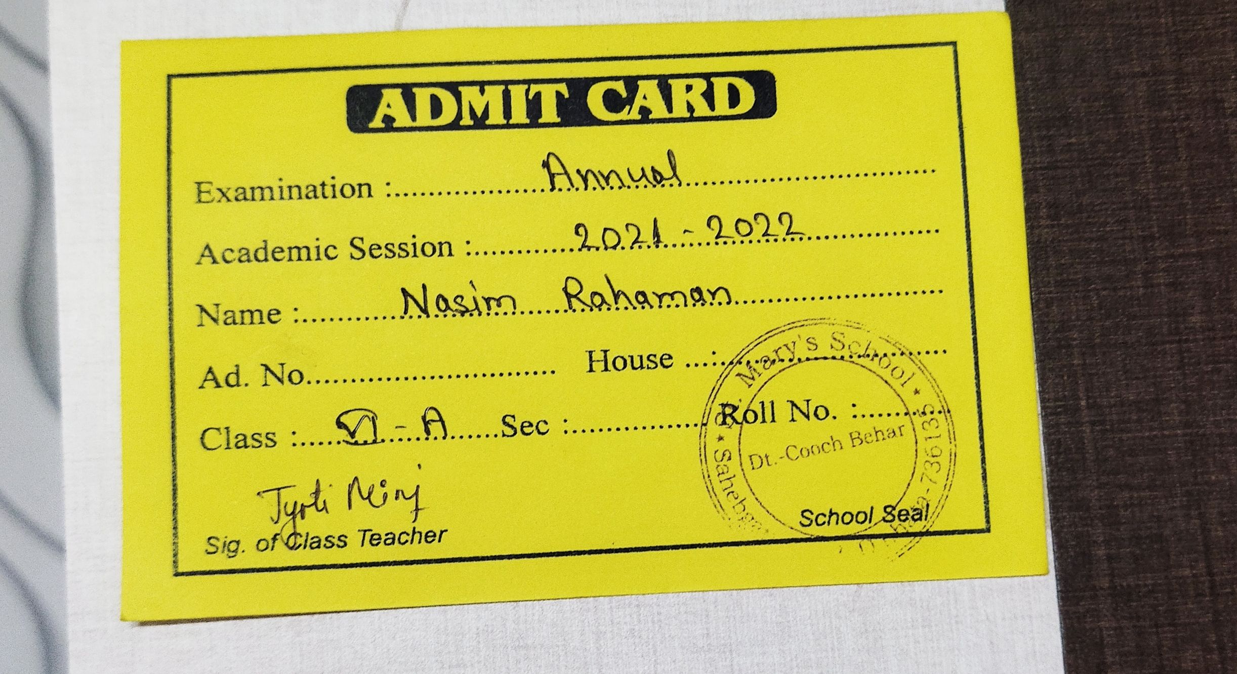 Admit Card