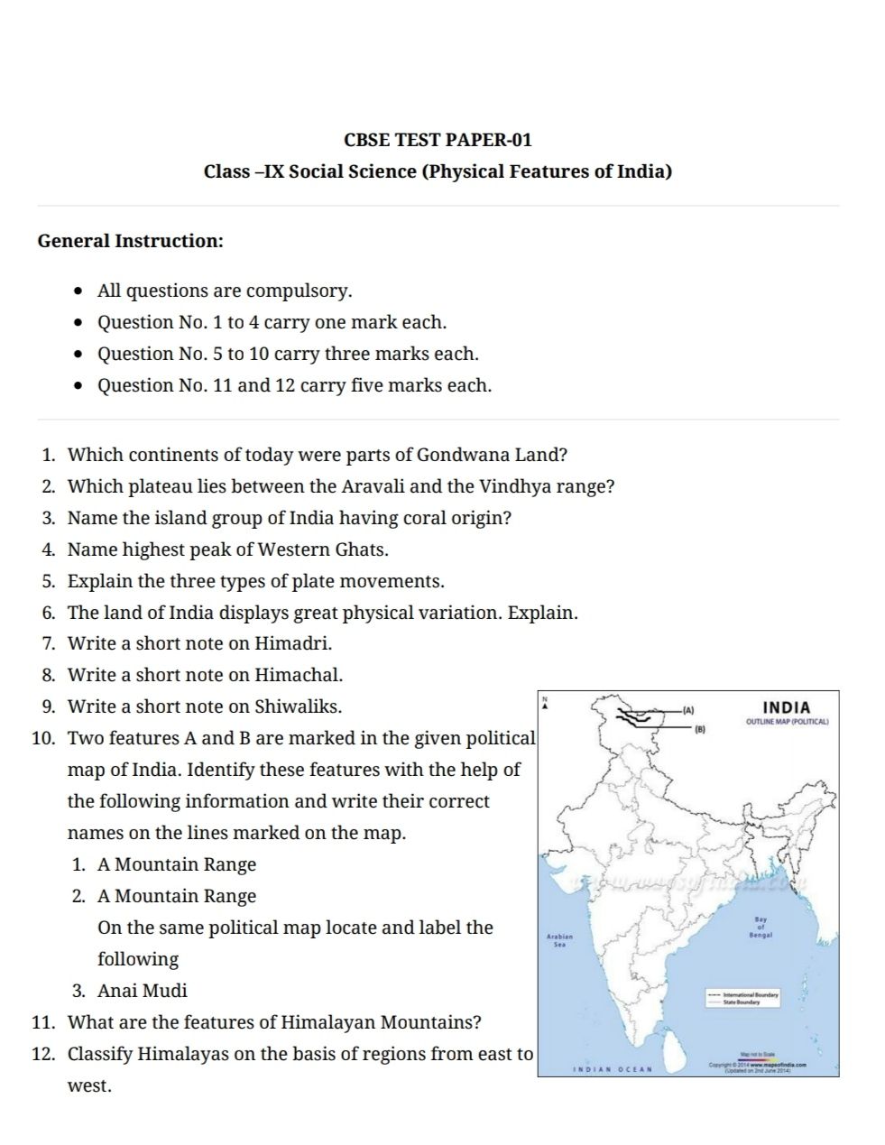 physical-features-of-india-geography-subjective-test-teachmint