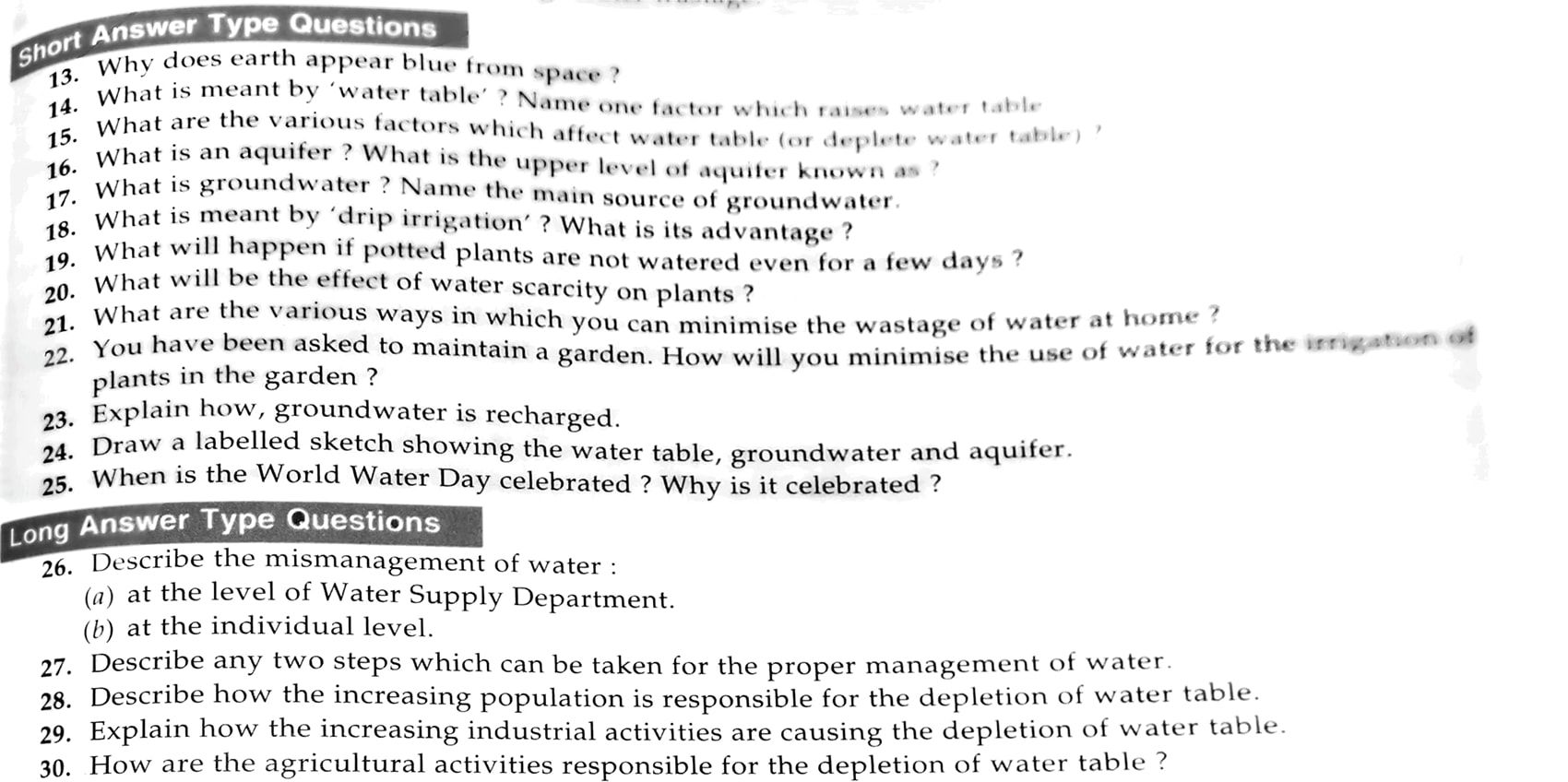 assignment for water