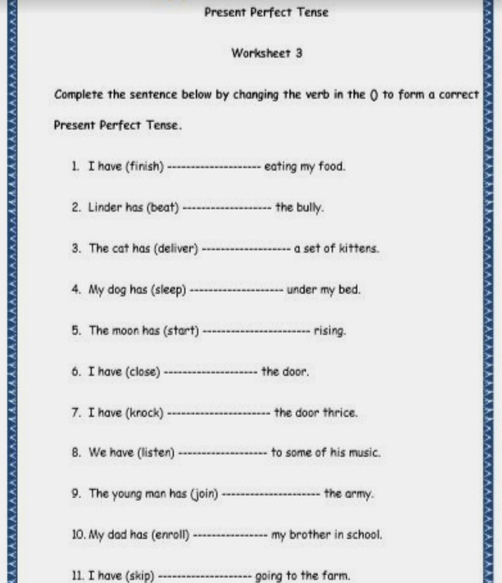 Present Perfect Tense Worksheet English Assignment Teachmint
