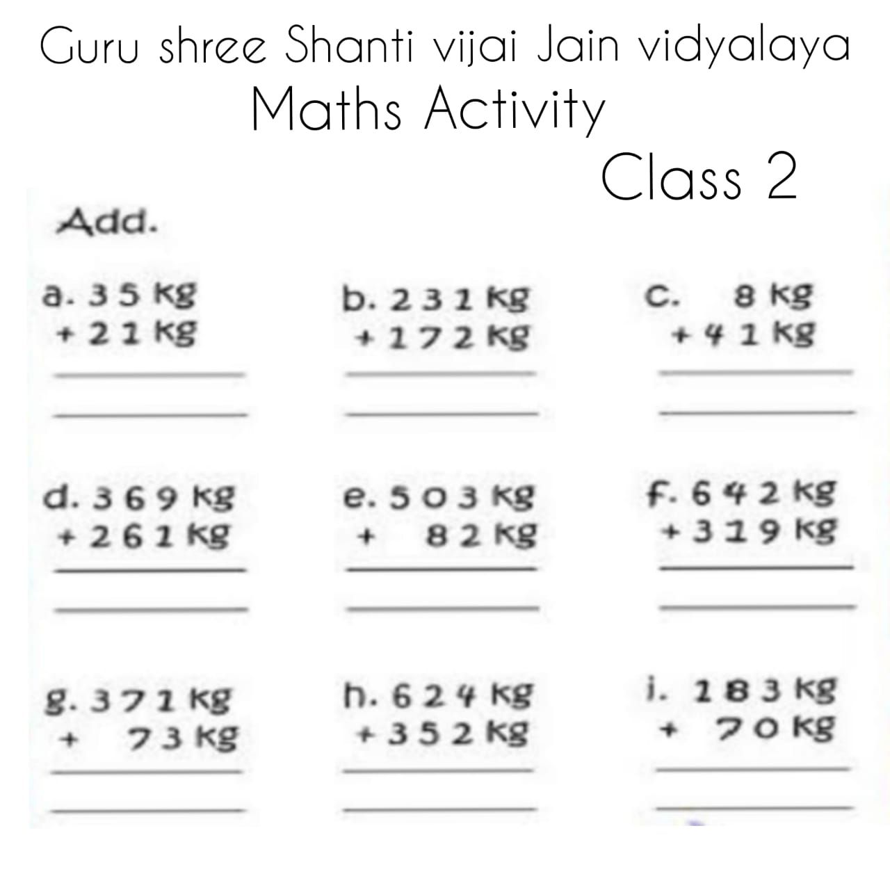 addition assignment for class 2