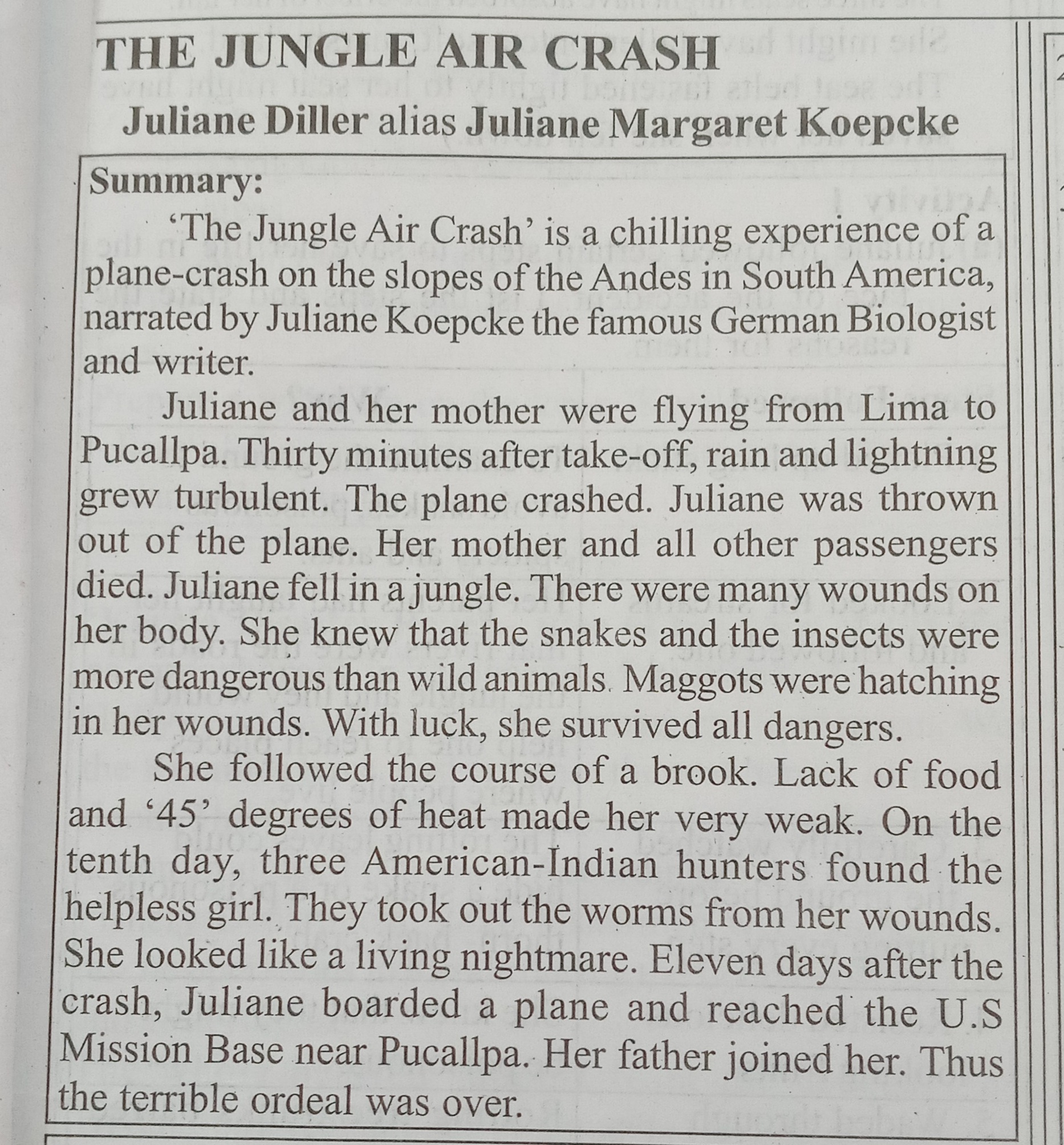 plane crash in the jungle essay