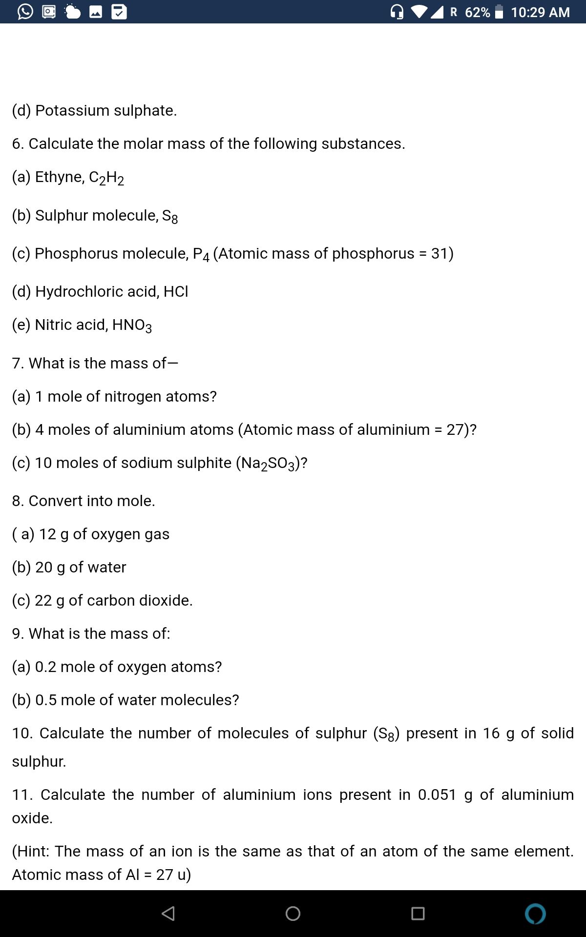 Chapter 20 Atoms And Molecules Exercises   Science   Assignment ...