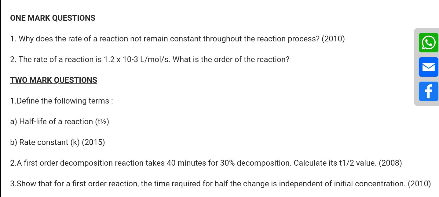 Chemical Kinetics - Physics - Subjective Test - Teachmint