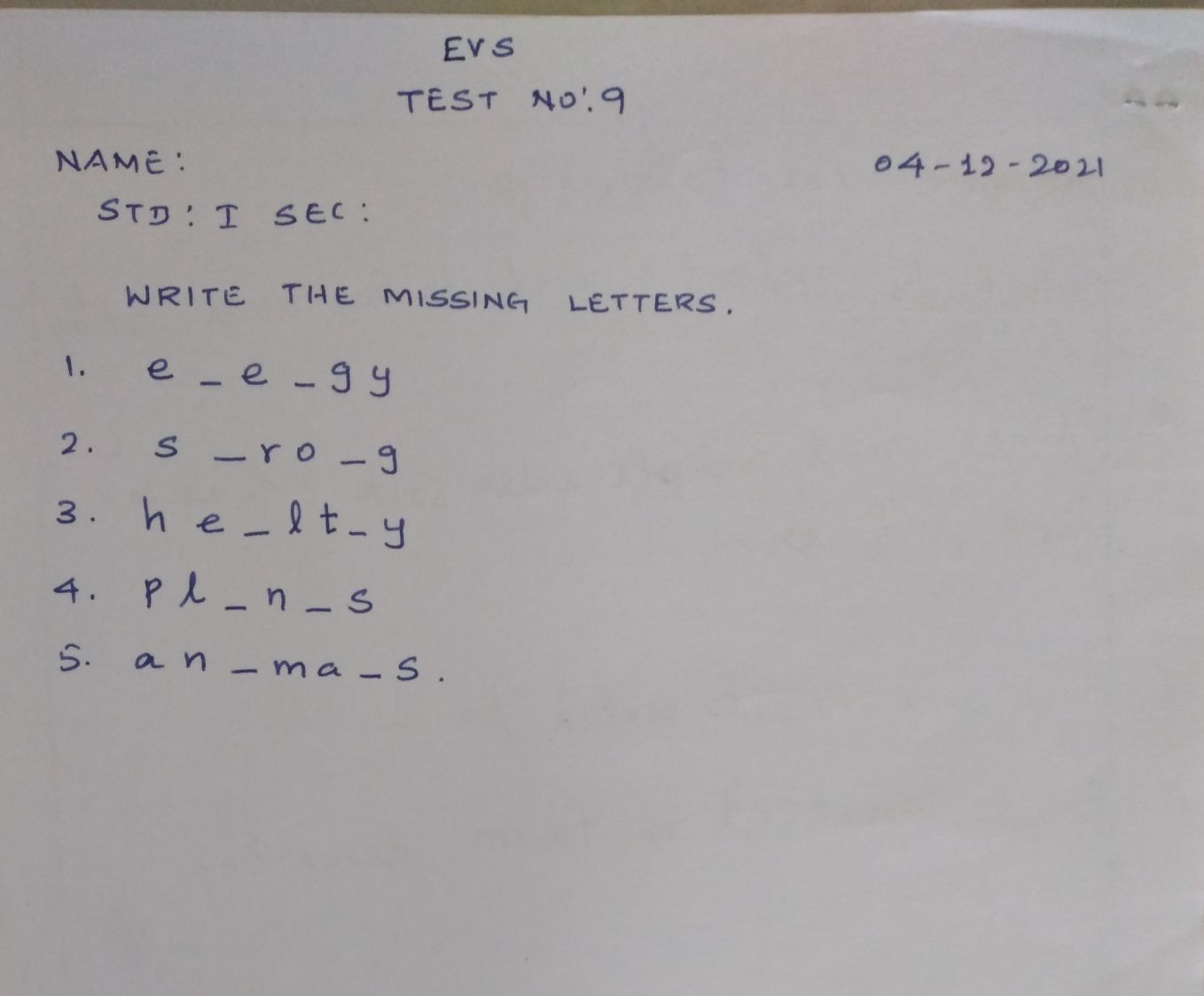 Evs Lesson 8 Food Evs Subjective Test Teachmint