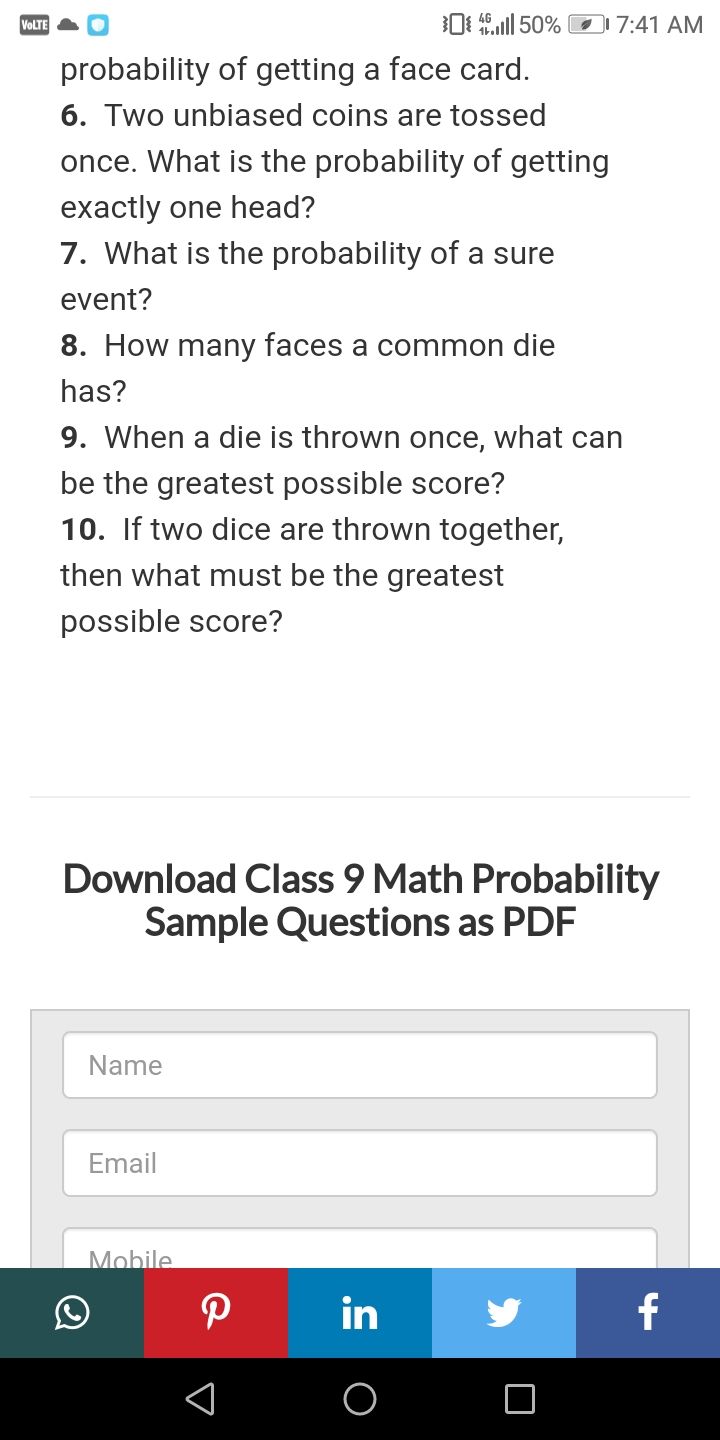 probability assignment class 9