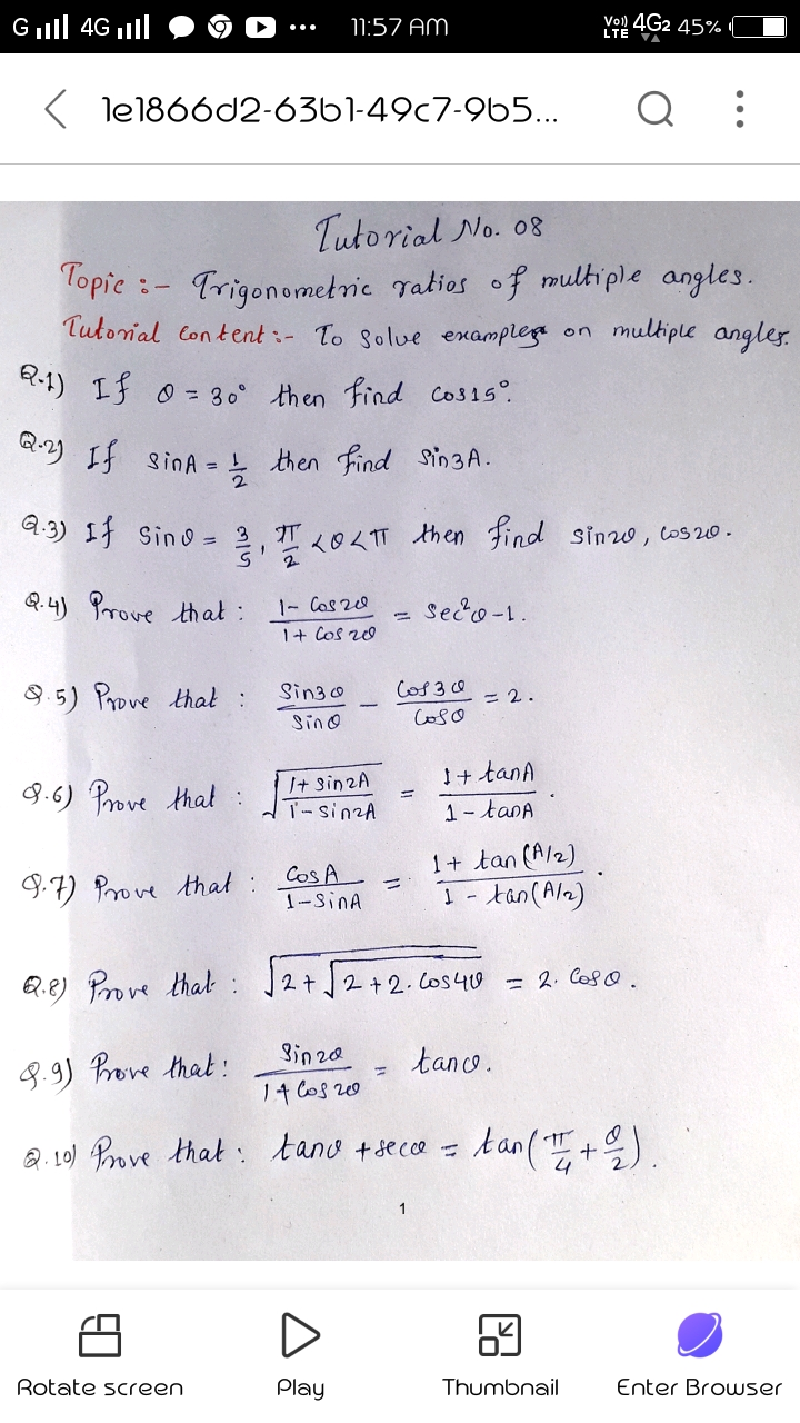 Tutorial No 8 - Mathematics - Free PDF Download 2026