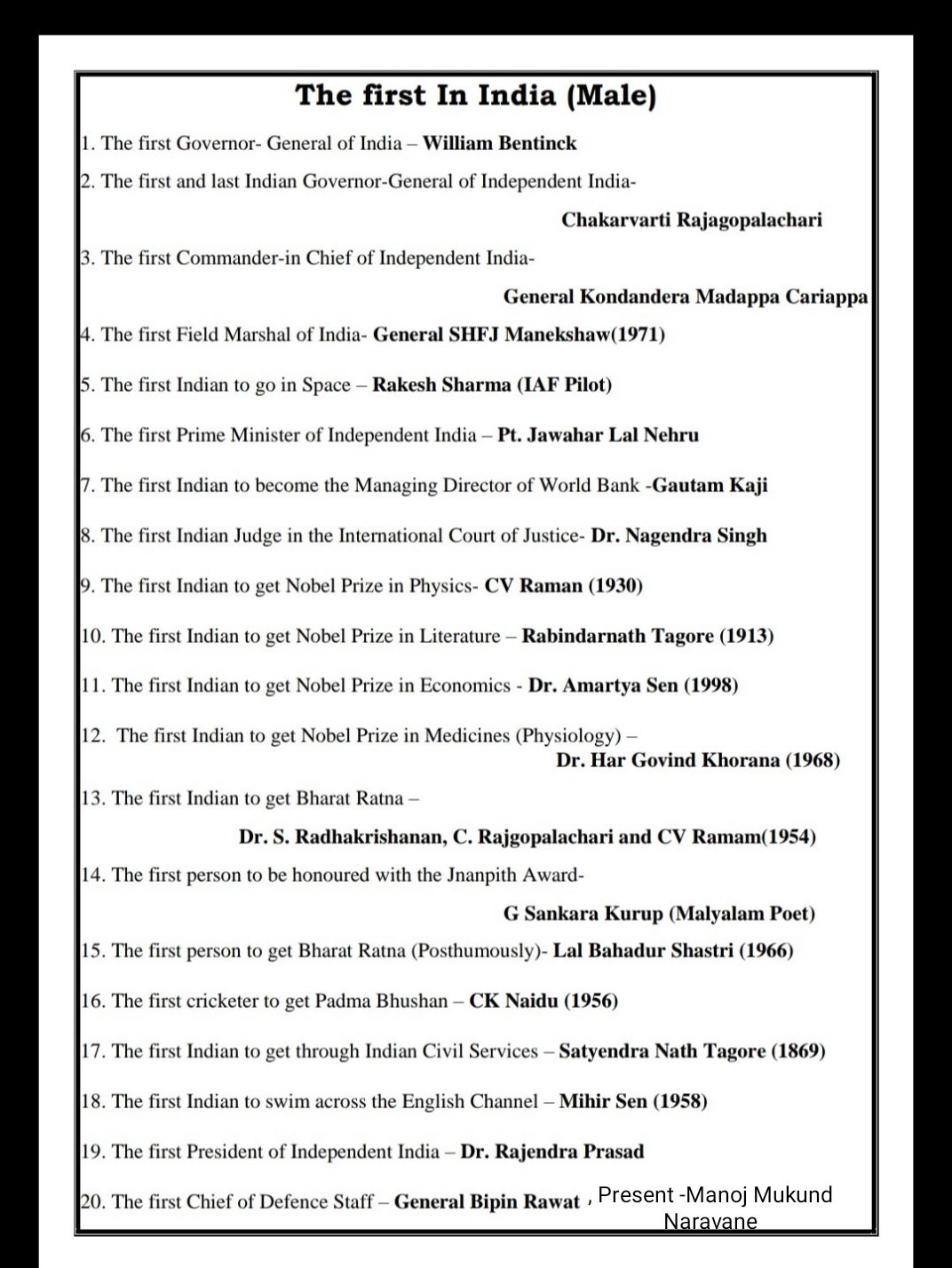 First Male And Female In India - Gk - Assignment - Teachmint