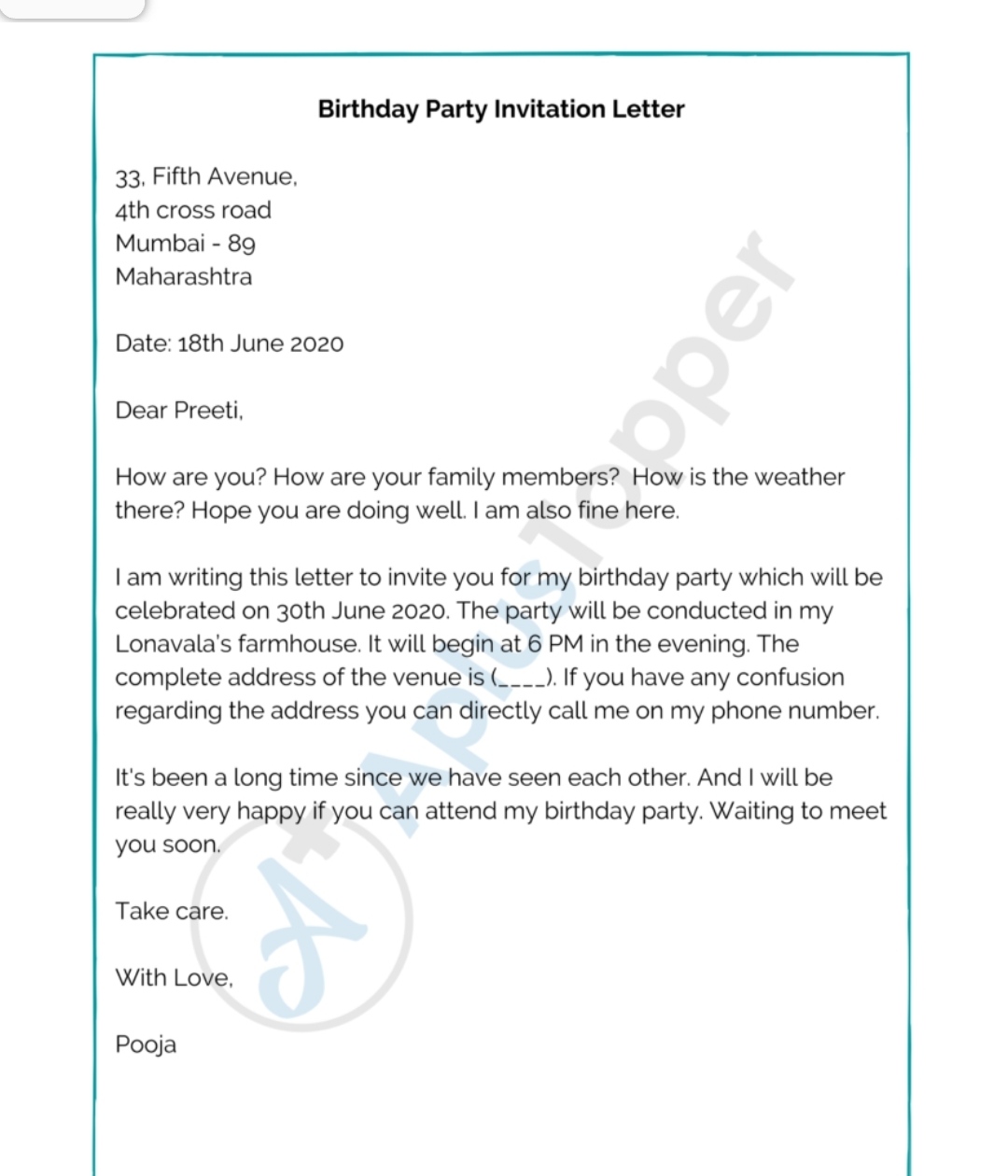 Informal Letter English Notes Teachmint