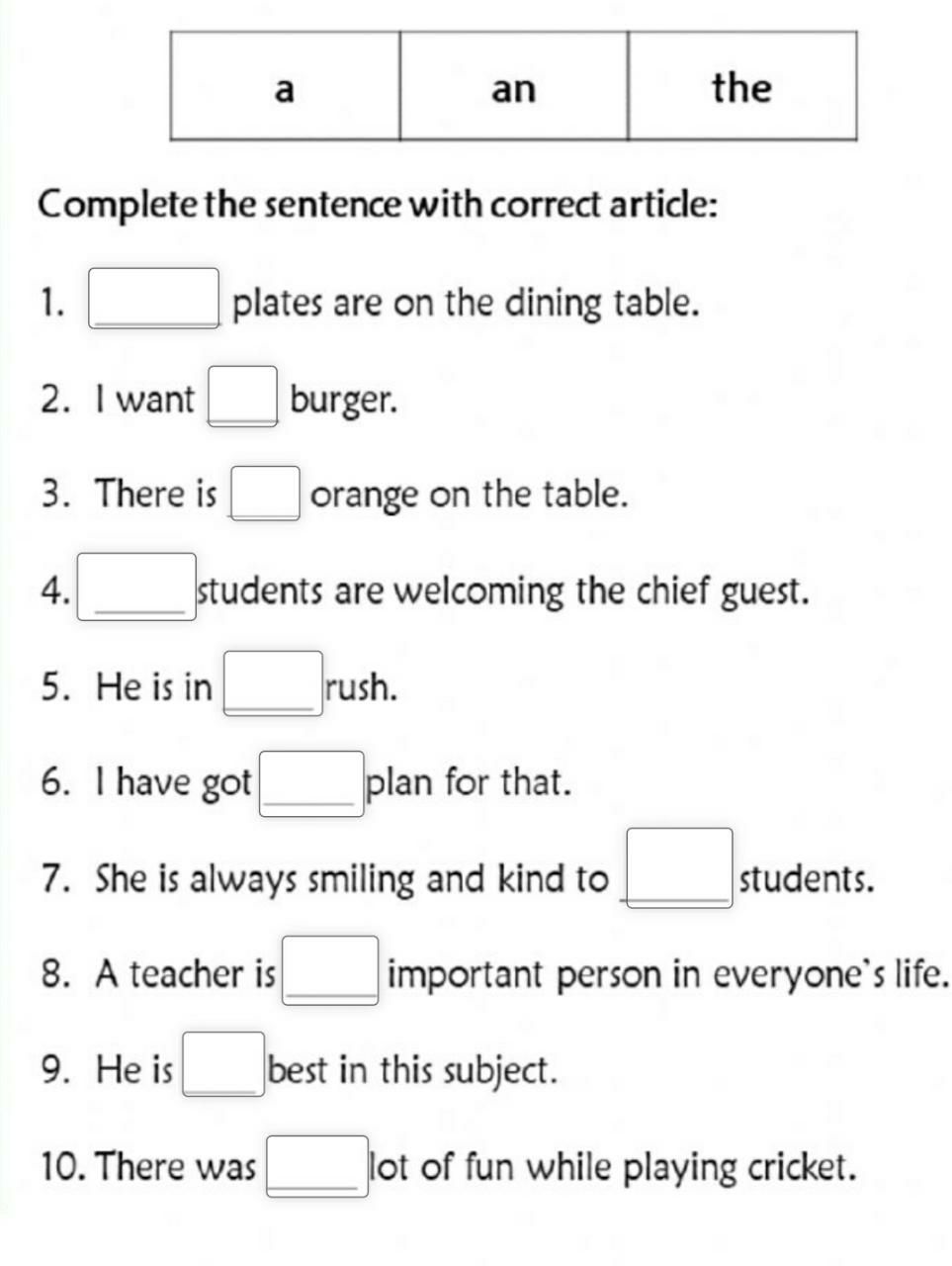 English Grammer Test - Juniors Kid's - Subjective Test - Teachmint