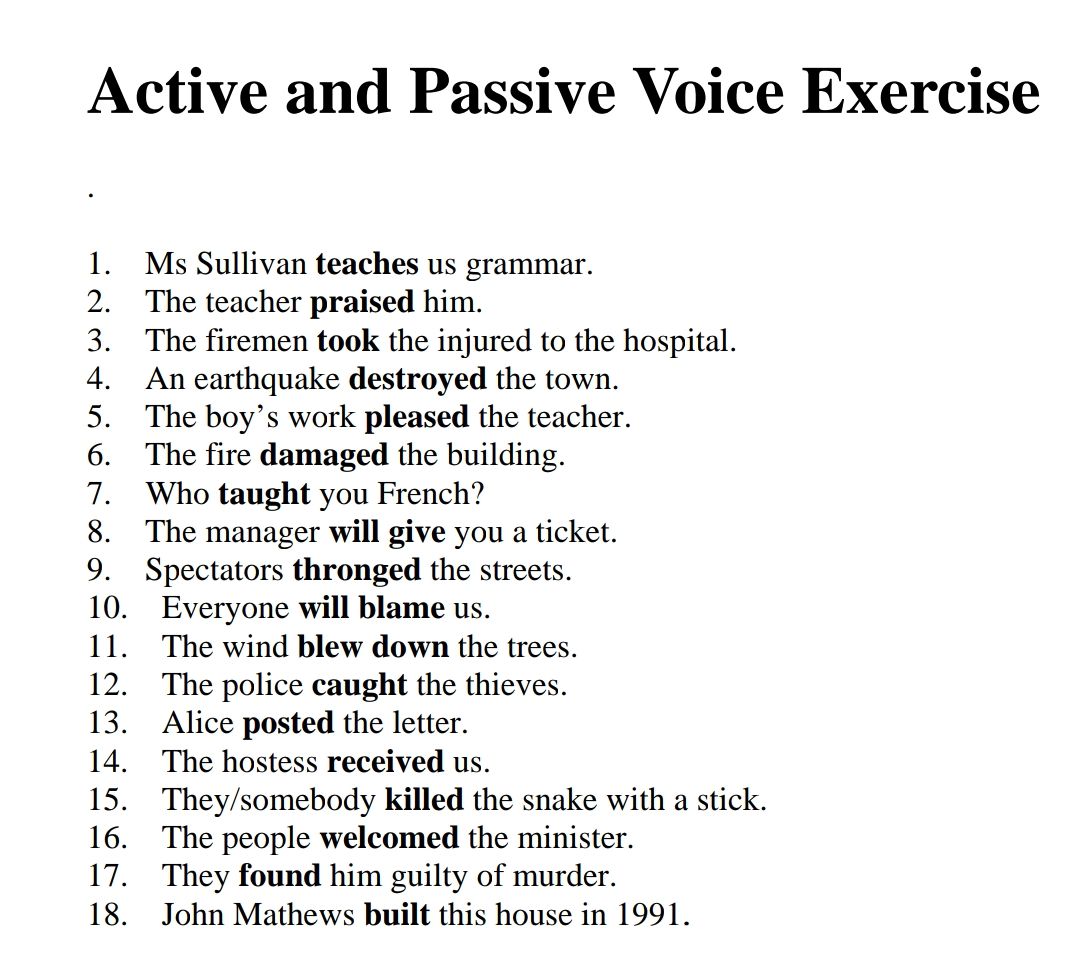 active and passive voice in english grammar class 8 exercise