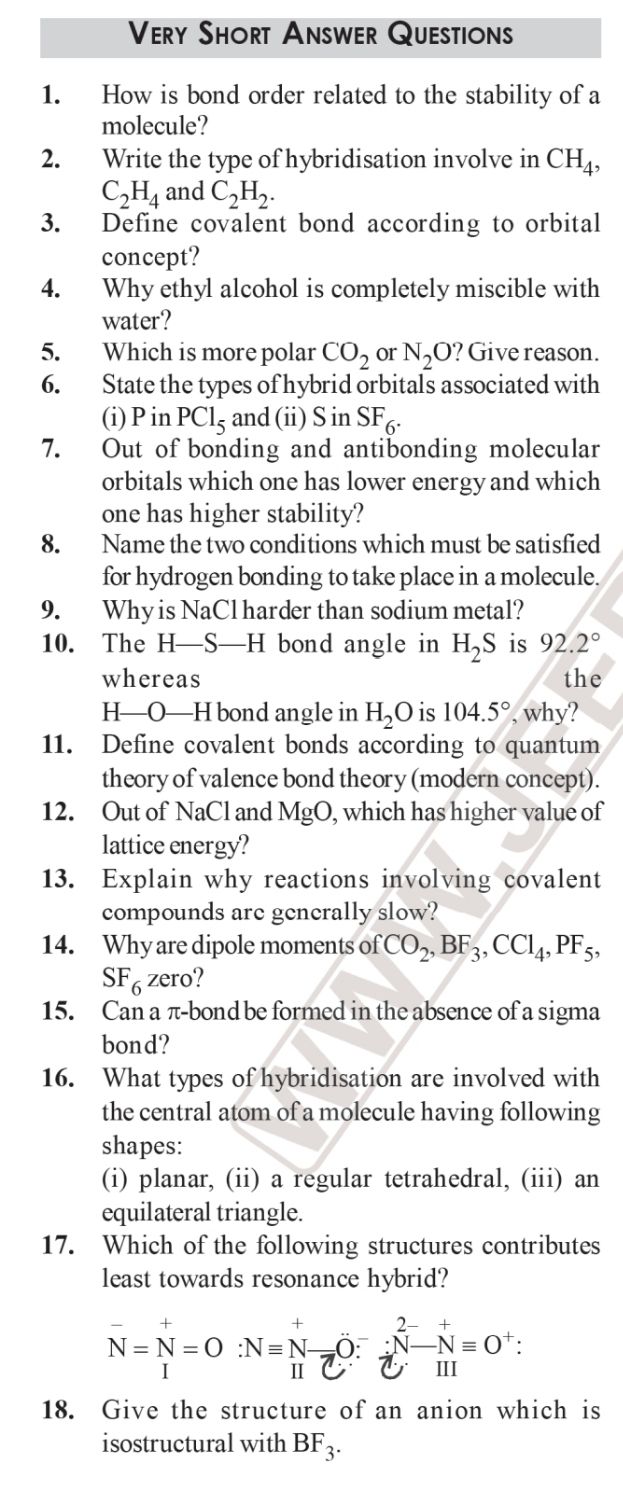 Chemical Bonding - Chemistry - Assignment - Teachmint