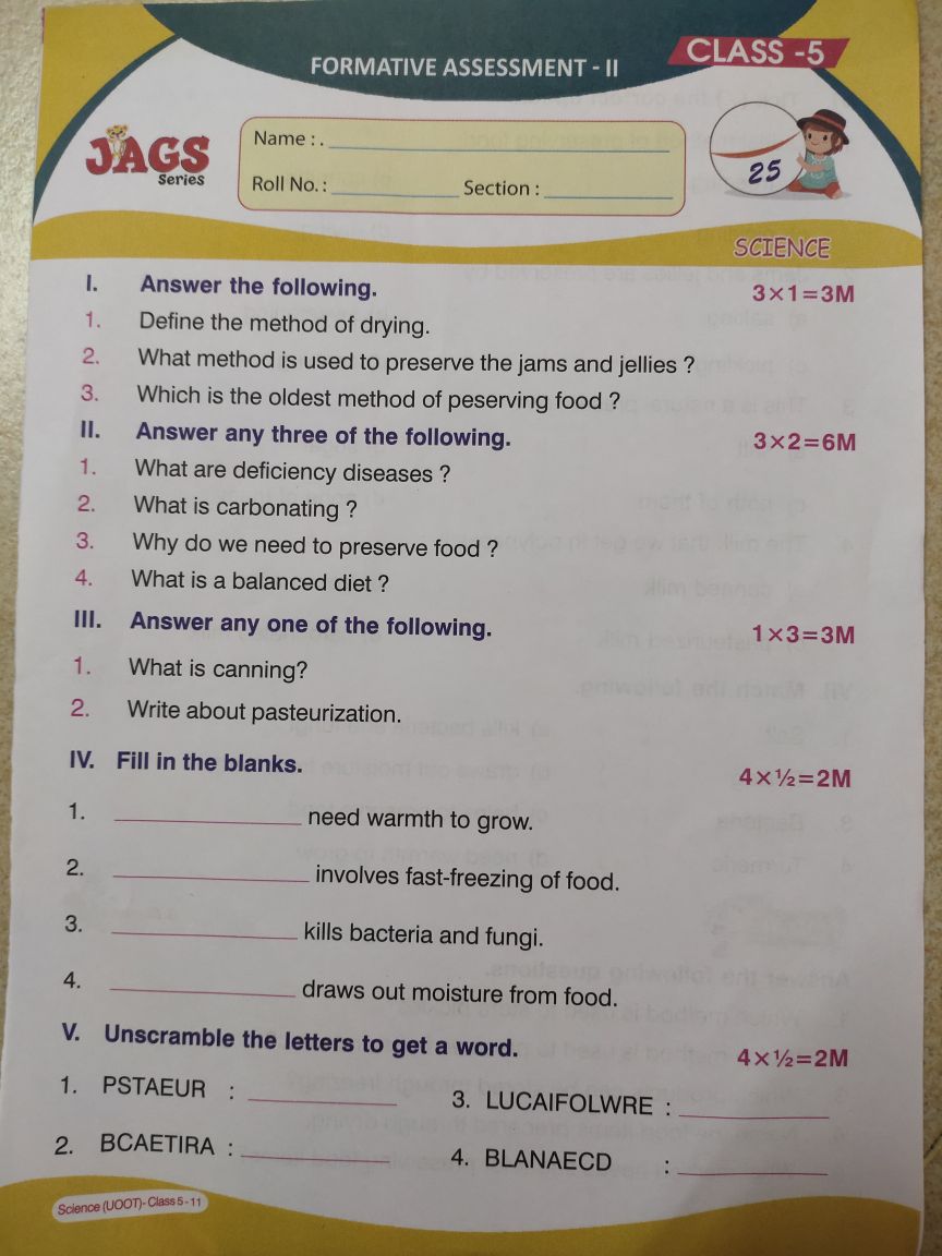 Fa 2 Exam Science Evs Subjective Test Teachmint