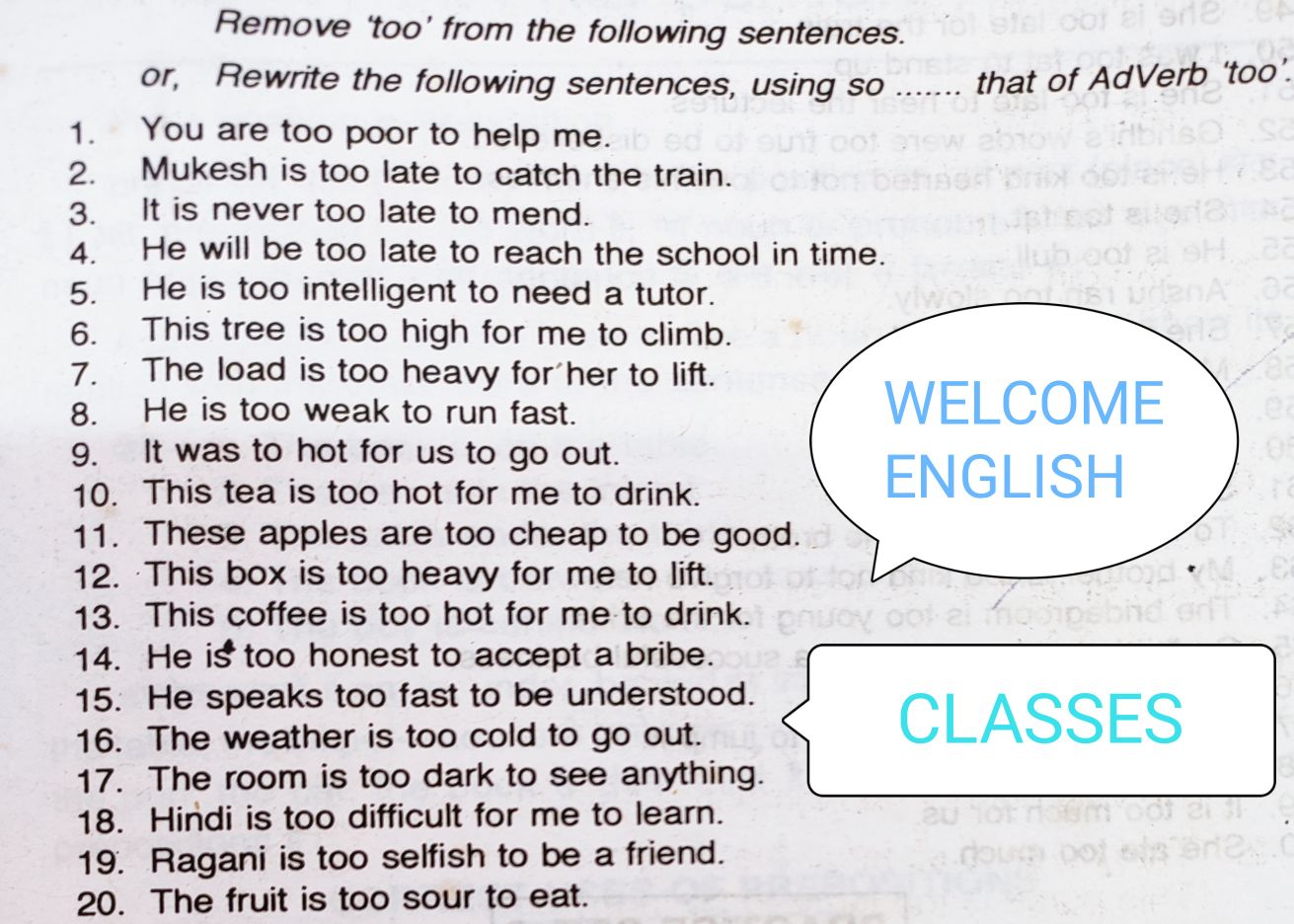Remove Too English Assignment Teachmint