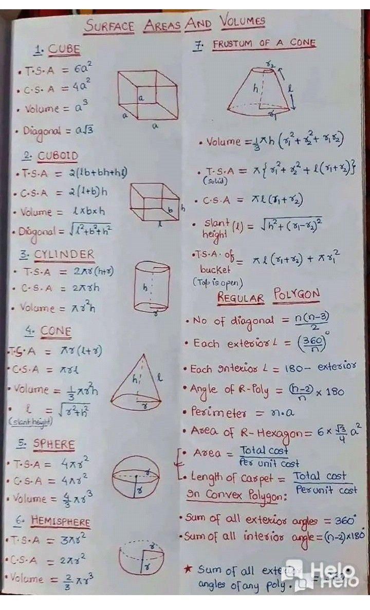 Class 6 To 10 Maths Formulas Pdf In Hindi