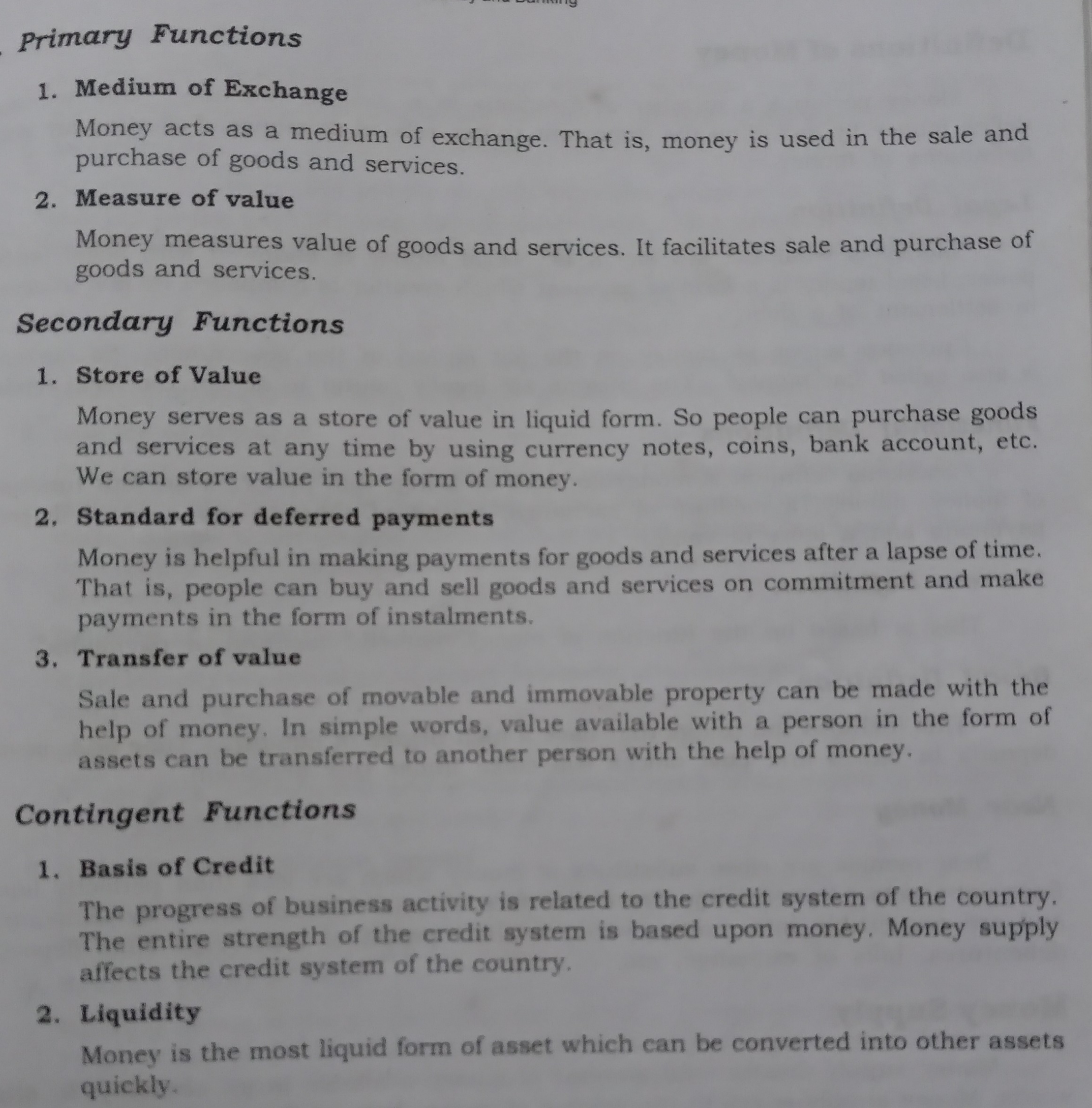 what are the primary functions of money