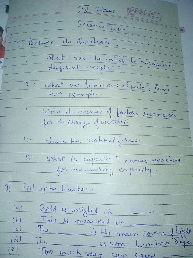 Science Test - All Subjects - Assignment - Teachmint