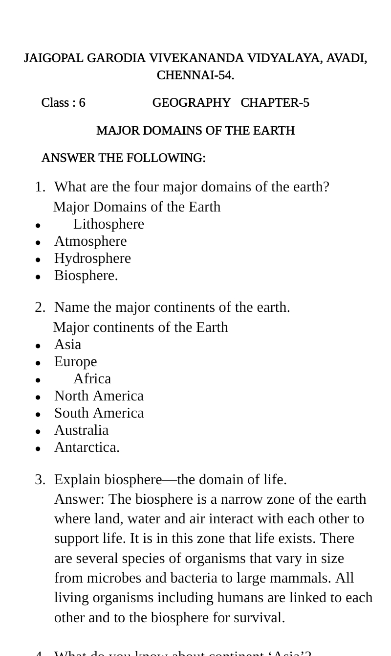 Major Domains Of The Earth Social Science Notes Teachmint 1197