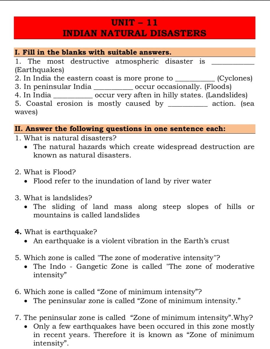 natural disasters assignment grade 7