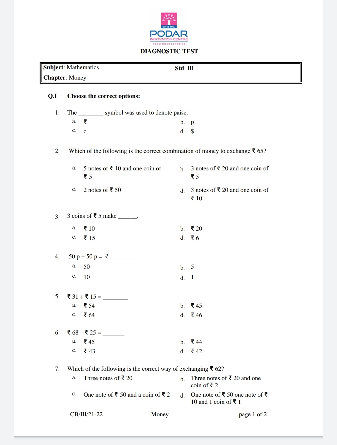 Diagnostic Test. - Mathematics - Notes - Teachmint