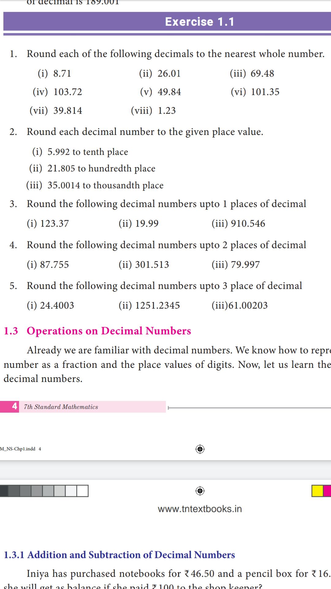 1 Round Decimals with 1 Decimal Place to the Nearest Whole Number 