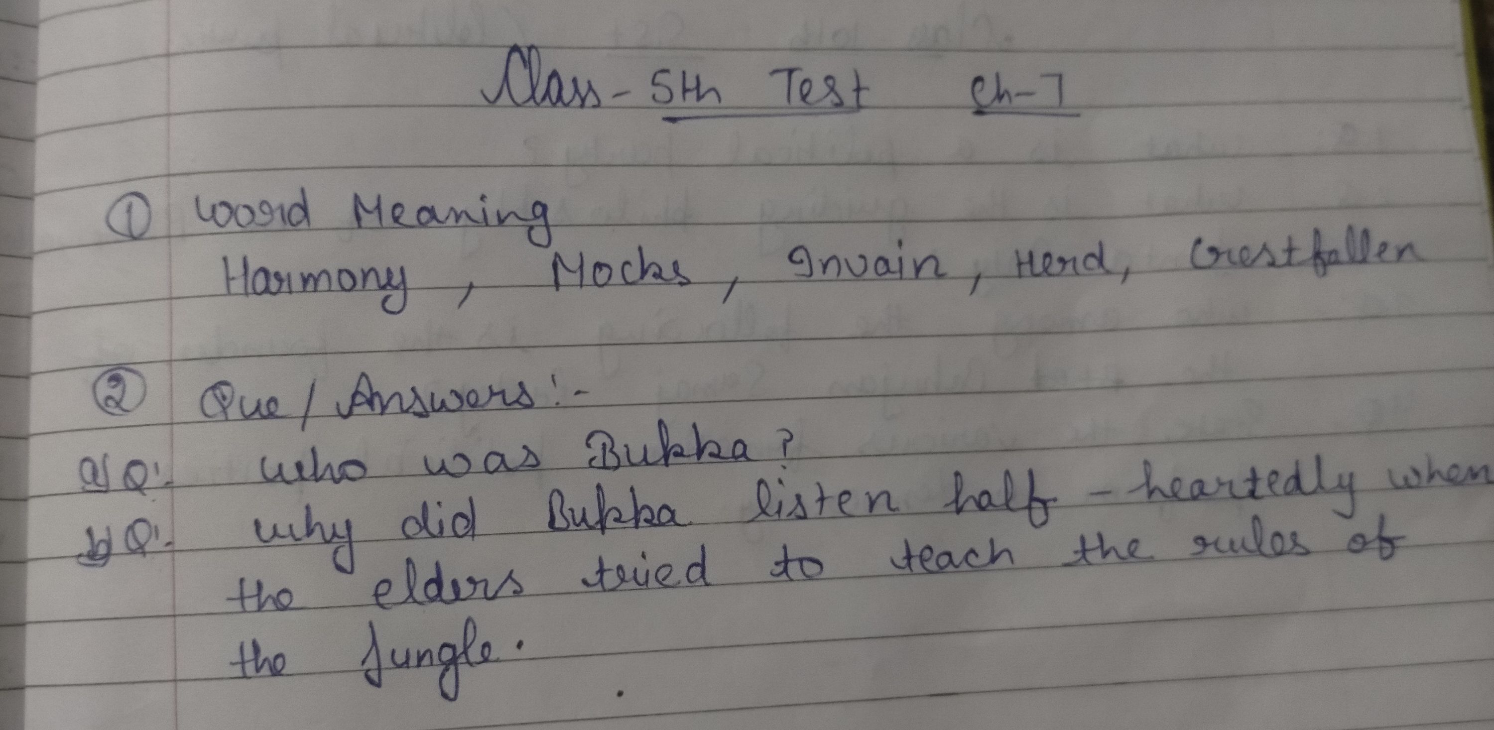 Bukka Learns A Lesson - Social Science - Subjective Test - Teachmint