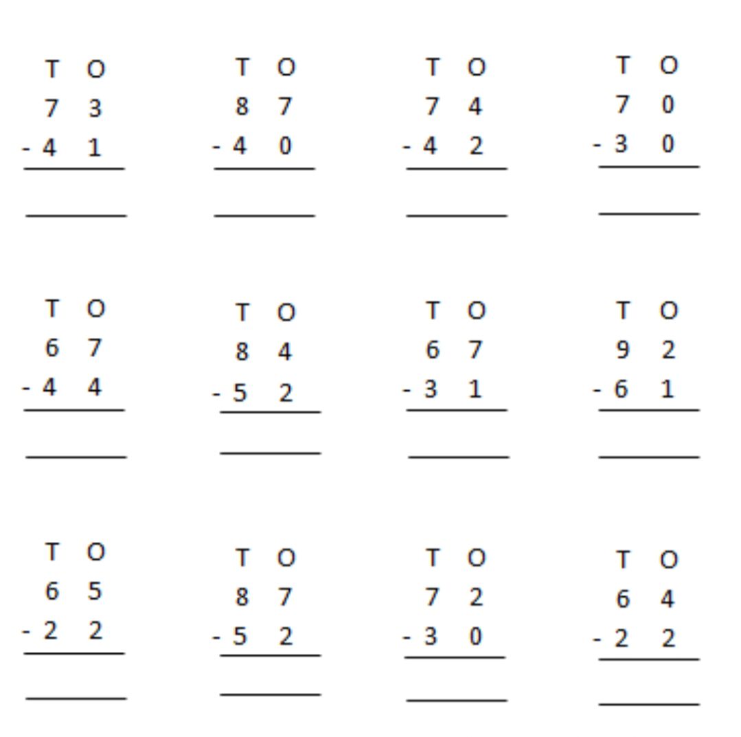 subtraction assignment for class 3