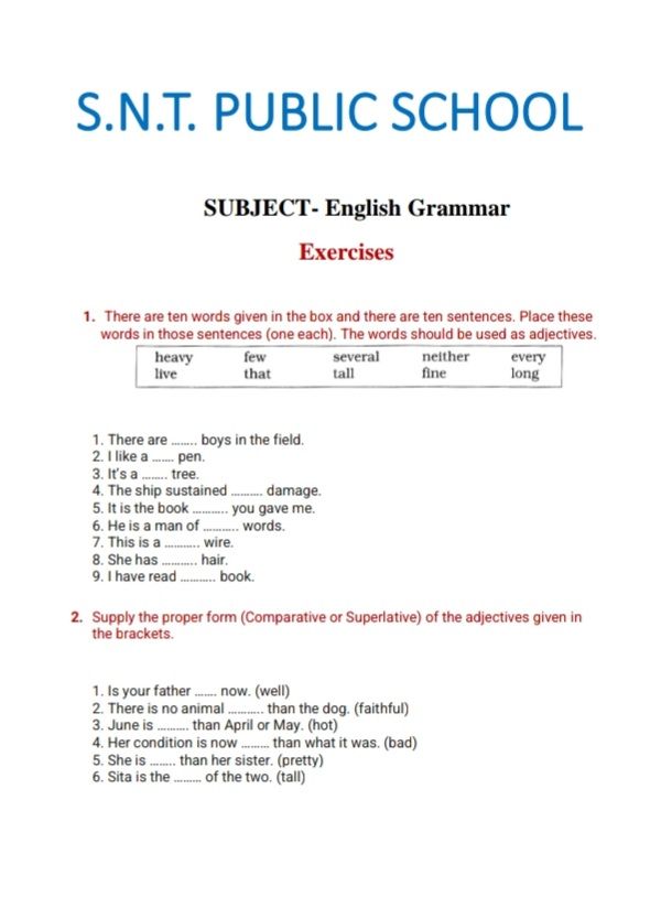 Adjectives - English Grammar - Assignment - Teachmint