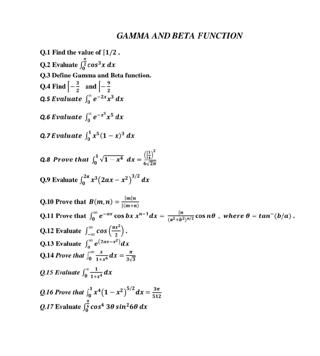 Beta Gamma Questions Engineering Maths Notes Teachmint