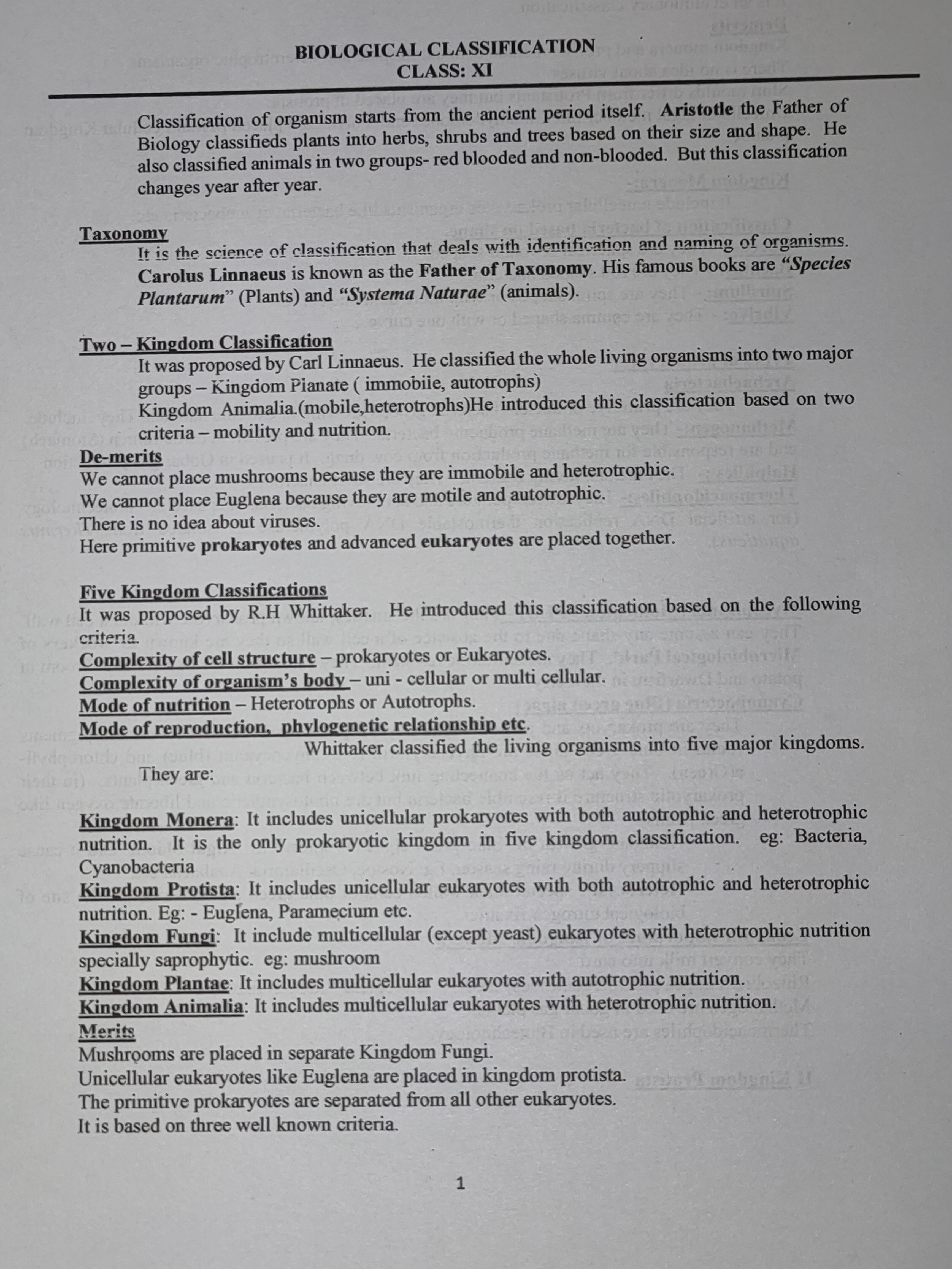 Biological Classification - Botany - Notes - Teachmint