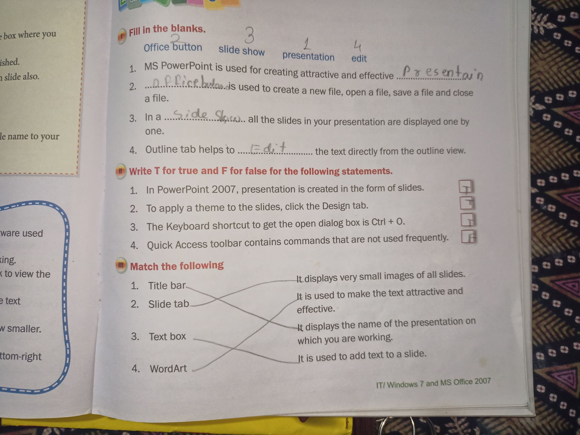 Fib. True False And Matching - Computer - Notes - Teachmint