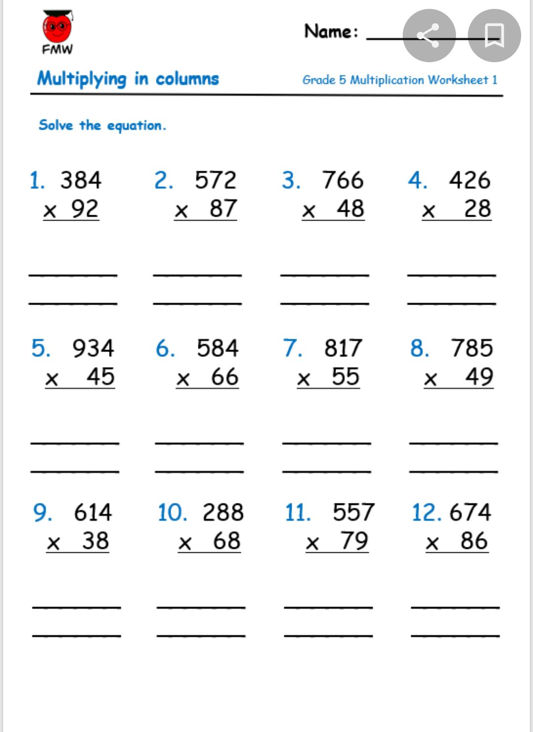 Multiplication And Division Worksheet Class 3