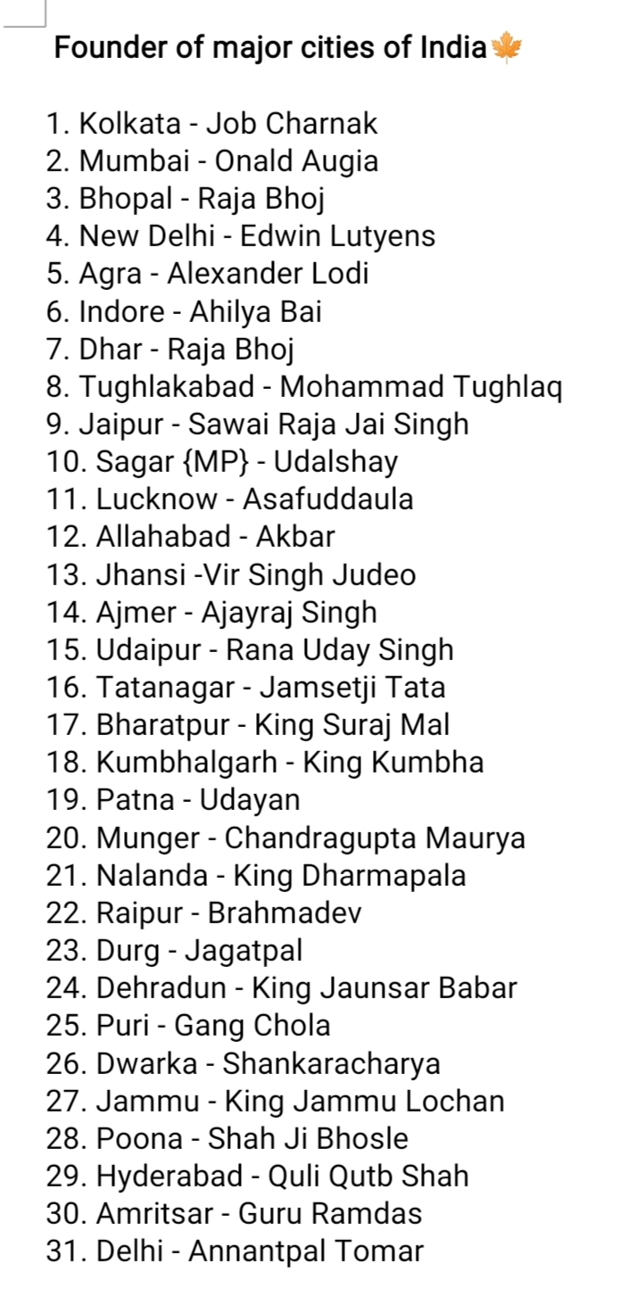 Topic-13 Founder Of Major Cities Of India - G.k - Notes - Teachmint