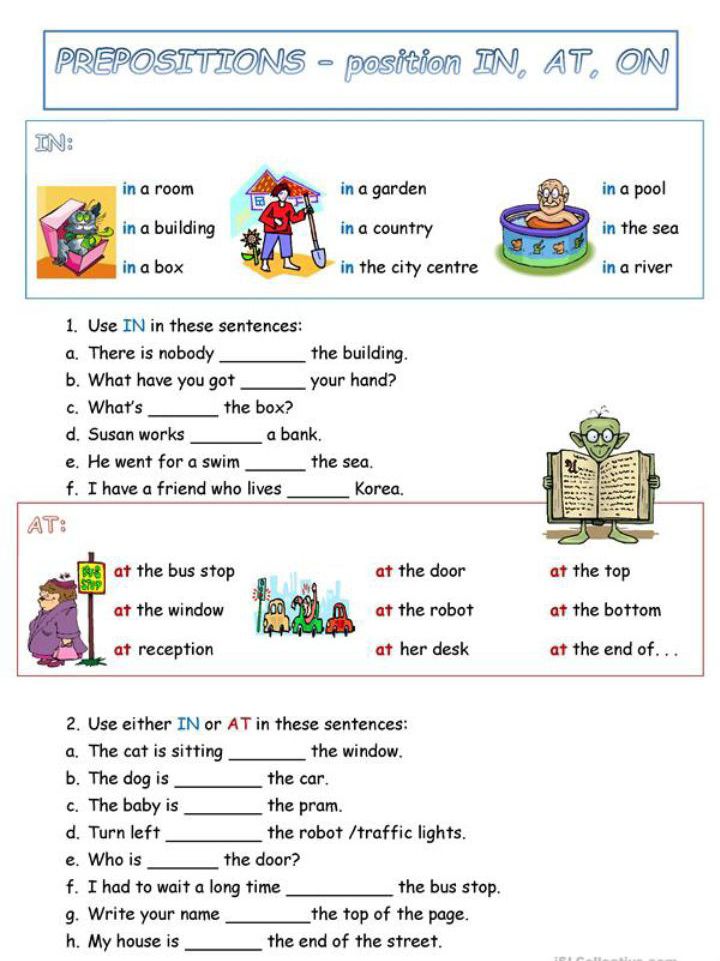 preposition assignment for class 7