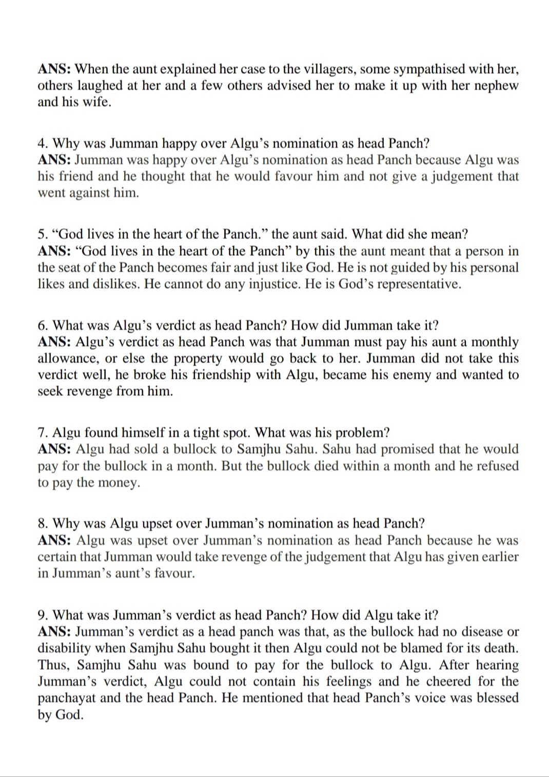 god lives in the panch questions and answers