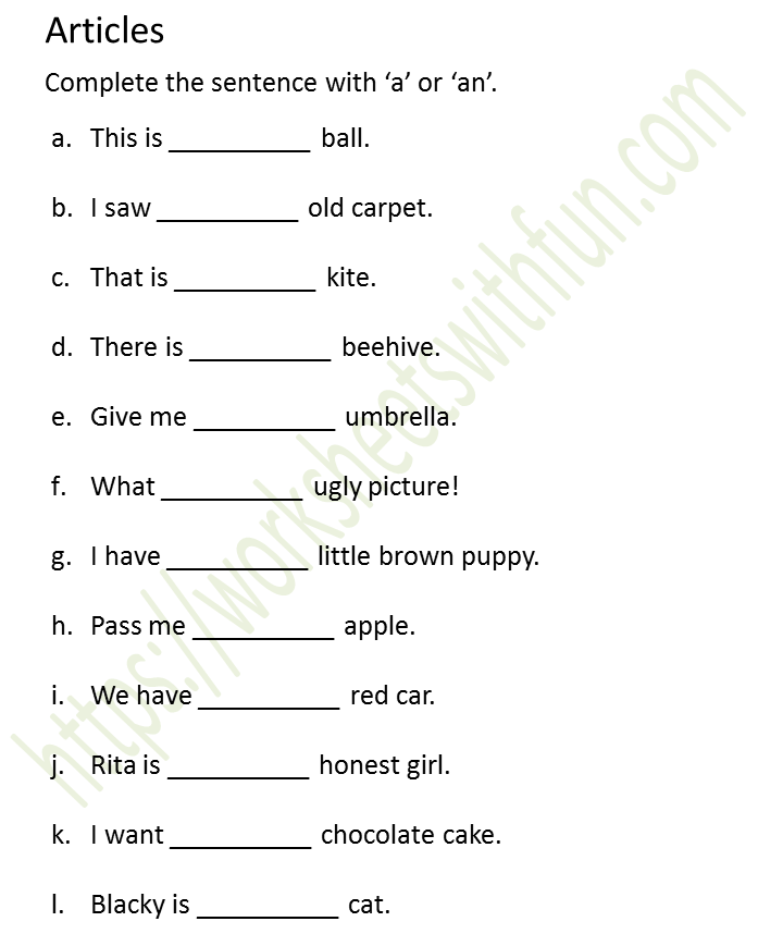 Articles Worksheet 1 English Notes Teachmint