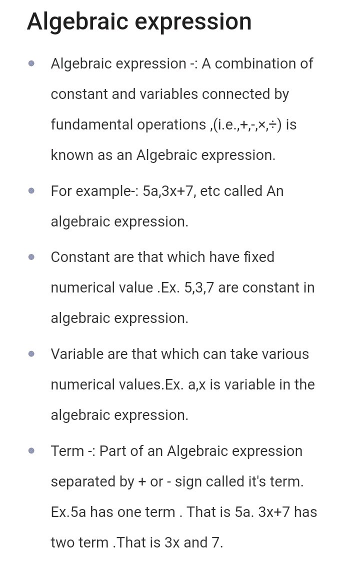 Algebraic Expression - Maths - Free PDF Download 2026
