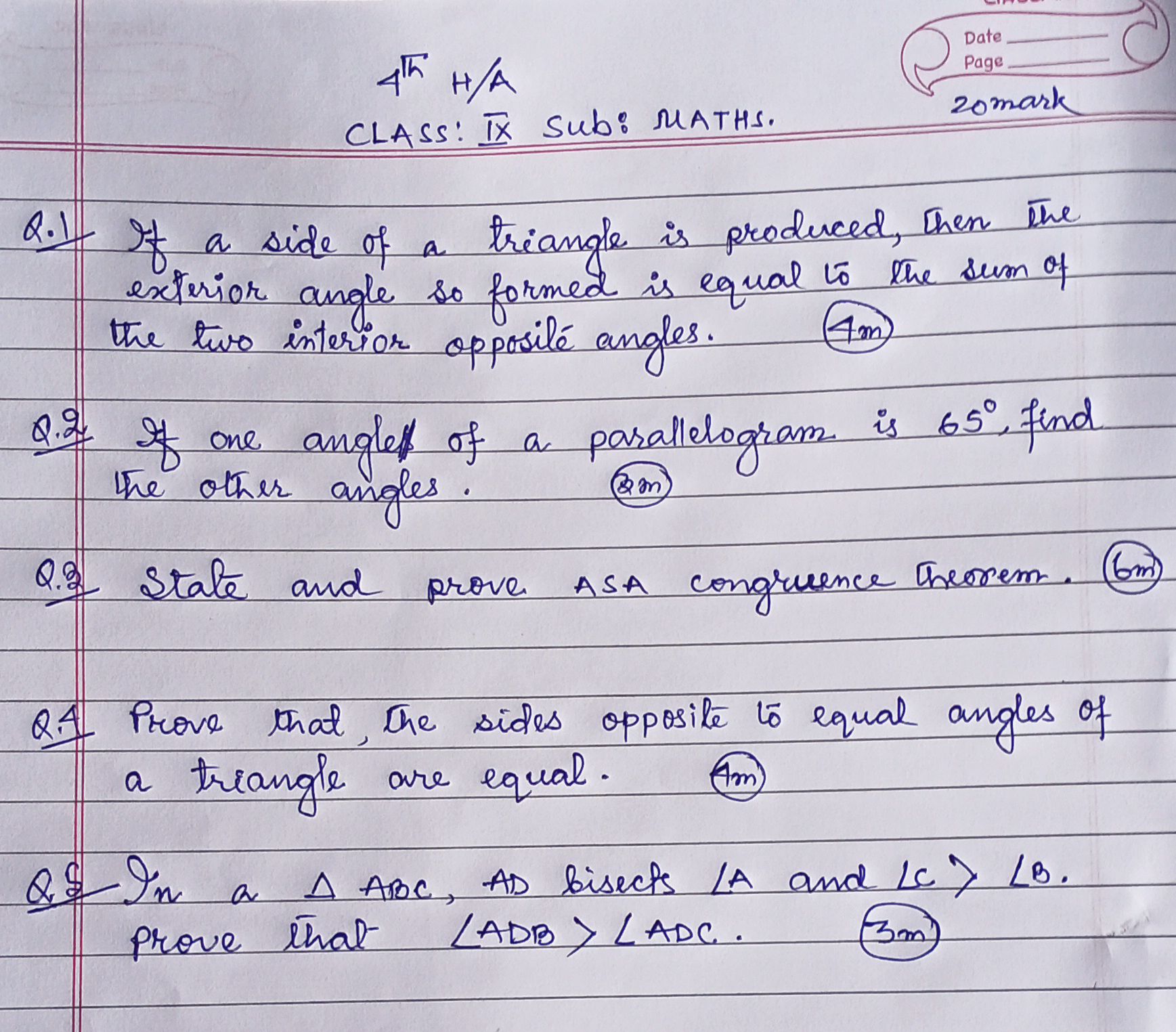 chapter 6&7 - Maths - Assignment - Teachmint